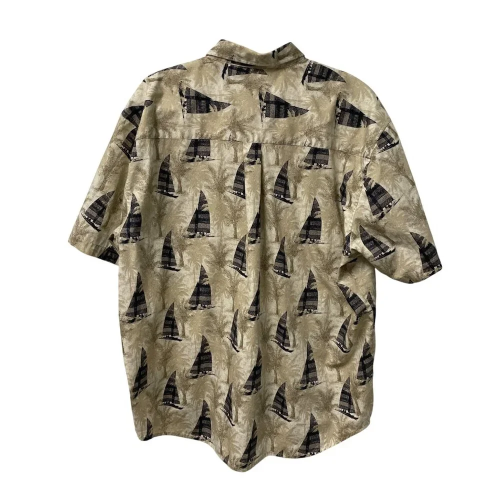 NATURAL ISSUE BUTTON UP SHIRT SAILBOAT NAUTICAL MEN’S XXL COTTON WRINKLE FREE